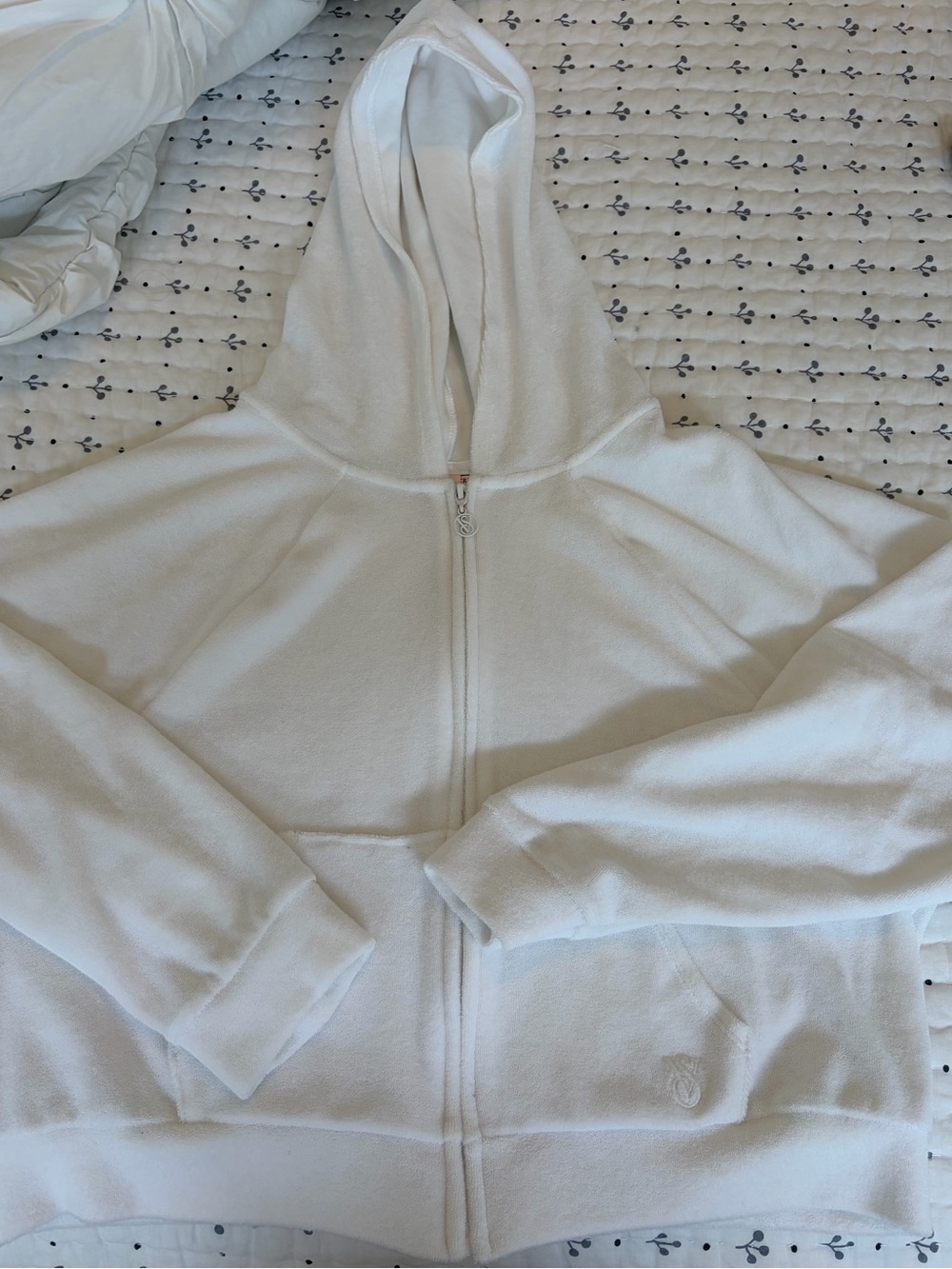 White Terry Cloth Zip Front Hooded Sweatshirt